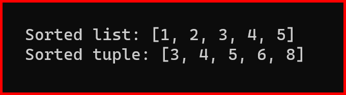 Picture showing the output of Sorted method in python